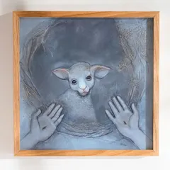 The final, framed version of 'The Lost Sheep'. Framing completes the artwork, turning it into a finished piece ready to be displayed as a focal point in a room.