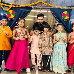 Our Dandiya celebration was full of color and smiles. This is our crew of young dancers, all dressed up in traditional outfits and ready with their dandiya sticks. I love seeing them embrace cultural festivities with so much excitement.