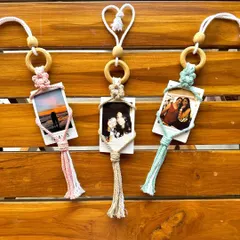 These polaroid holders can be used as wall decor, car charms, or even ornaments. The heart-shaped loop at the top is another little handmade detail we love to add.
