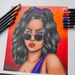 A slightly different shot of the finished piece, highlighting the purple eyeshadow and red lips.