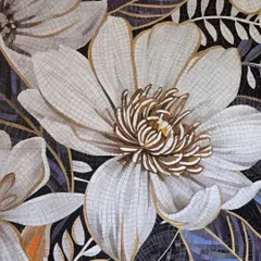 A close-up of a custom floral mosaic wall art piece we commissioned for a project. This demonstrates our commitment to integrating unique, handcrafted details that elevate a space from merely decorated to truly curated.