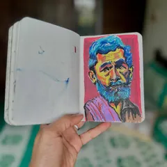 A vibrant portrait study using acrylic markers. I love experimenting with unconventional colours, like the bright blue hair and yellow highlights, to create a striking and energetic piece.