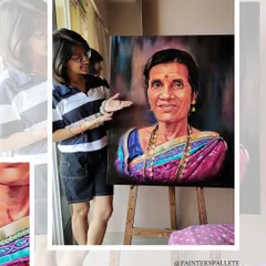 Here I am with the large 24" x 30" canvas, showing the scale of the portrait. It's always exciting to start on a big piece like this.