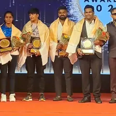 Our award-winning athletes and coaches on stage at the India Trade Awards 2024. This honor reflects our commitment to excellence in coaching and athlete development.