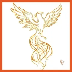 The same phoenix illustration, but with the colors inverted. This version shows the form in clean lines on a white background, offering a different, lighter feel to the same symbol of strength.