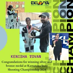 We celebrate the achievements of our academy's shooters, like Kenisha Yovan, who won silver and bronze medals at the Karnataka State Shooting Championship.