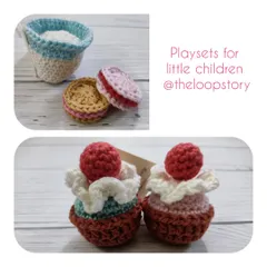 Safe and fun pretend play for children. This crochet playset includes soft cupcakes and cookies, all handmade with cotton yarn, so you don't have to worry about plastic.