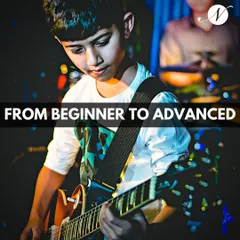 We guide students from their first chord to advanced techniques. This young guitarist is pictured during a performance, showcasing the confidence and skill we nurture in players of all ages.
