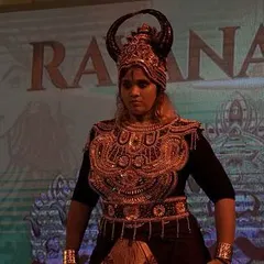 The character of Raavan from our 50-minute 'Ramayan' production. We work with a mix of professional artists and students to create large-scale, visually stunning theatrical experiences.