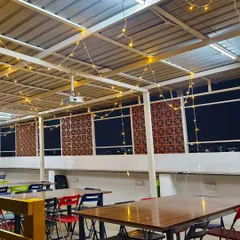 Another view of the Christmas lighting we installed for a corporate client. The simple yet effective fairy light setup transforms a regular office space into a place for celebration, perfect for holiday parties or just boosting team morale.