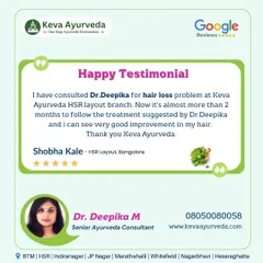 This happy testimonial for Dr. Deepika highlights the effectiveness of our hair loss treatments. After just two months of following the suggested plan, our patient saw very good improvement in her hair, showcasing the power of consistent Ayurvedic care.