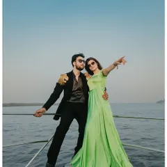 Adventure and glamour meet on the open sea in Goa. This shot captures a fun, dynamic moment on a private yacht, showcasing how I blend high-fashion poses with the beautiful coastal scenery.