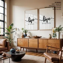 This romantic set of two typographic prints, "Live by the Sun" and "Love by the Moon," adds a touch of minimalist elegance. The flowing script and simple design make it a perfect addition to a bedroom or a modern living space.