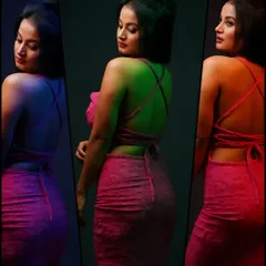 A triptych version of the colored gel portraits, showcasing a range of moods in a single image.