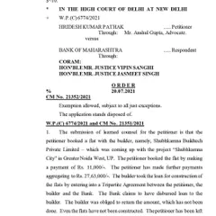 This is a Delhi High Court order from one of our cases. It documents the court's initial observation that the homebuyer was "taken for a ride" by the builder and the bank, leading to a stay on recovery proceedings initiated by the bank.