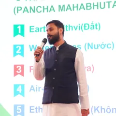 Teaching the concept of Pancha Mahabhuta, the five great elements, at a seminar in Vietnam. My approach is to break down these profound Ayurvedic and Yogic principles into an accessible format for international audiences.