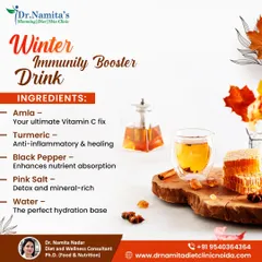 During winter, I recommend this immunity booster drink to start your morning. It combines amla for Vitamin C, turmeric for its anti-inflammatory properties, and black pepper to help absorption. It's a simple, natural way to support your immune system.