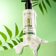 We created a rich, foamy lather cascading down this bottle of Neem & Turmeric body wash to showcase its texture and cleansing properties.