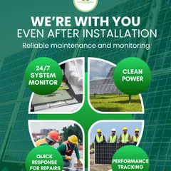 Our commitment to you doesn't end with installation. We provide comprehensive support including 24/7 system monitoring, performance tracking, and quick response for repairs, ensuring you get clean, uninterrupted power for years to come.