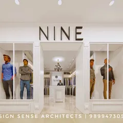 The facade design for "NINE," a luxury menswear boutique. We created a clean, classic storefront with large display windows and bold branding to create an inviting and high-end first impression.