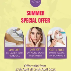 This was another one of my summer special offers, designed to get your skin ready for the season. I provided discounts on Laser Hair Removal and Acne Scar Treatments, along with a party facial bonus.