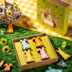 Celebrate Easter with these playful chocolate bunnies. This limited edition box features colorful bunnies made with classic praline and crispy rice puffs, perfect for an Easter basket.