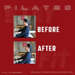 The results speak for themselves. This before and after shot shows a significant improvement in posture and spinal alignment after consistent Pilates sessions, highlighting a key benefit of the practice.