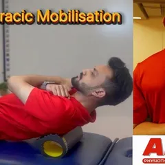 Thoracic mobilization is crucial for relieving neck and upper back stiffness. This image demonstrates a simple yet effective exercise using a foam roller to improve mobility in the thoracic spine.