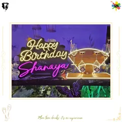 The custom neon sign for Shanaya's birthday, where we set up a dedicated mocktail bar for the kids.