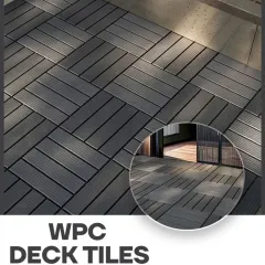 Luxury begins from the ground up. These dark gray WPC deck tiles provide a sophisticated and elegant foundation for any outdoor space. The easy interlocking installation means you can upgrade your balcony or terrace flooring in no time.