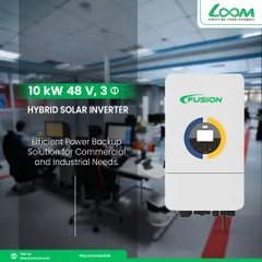 The Fusion 10 kW, 48V Hybrid Solar Inverter is an efficient power backup solution for commercial and industrial needs. It features Wi-Fi monitoring, allowing you to track your energy performance in real-time from anywhere.
