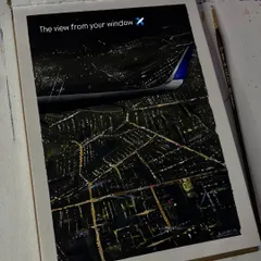 The view from an airplane window, painted with acrylics. I was inspired by the magic of the city lights from thousands of feet up in the air.