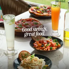 Good swings and great food go hand in hand. After a session on the range, you and your guests can refuel with delicious chef-crafted pizzas, pastas, and refreshing drinks from our in-house kitchen.