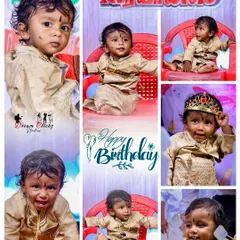 This birthday collage captures all the different moods of the birthday boy. From a formal portrait to playful moments in his little crown, it tells the full story of his special day.