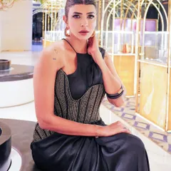 Lakshmi Manchu at the SIIMA awards in our Nexus ensemble. The look features a satin pre-stitched sari finished with a sculpted blouse and asymmetrical corset belt in zari threadwork.