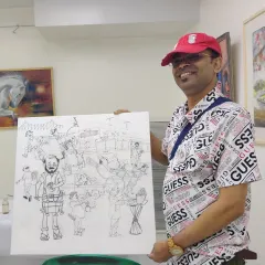 Me with my completed line art during the live demo session in Kolkata.