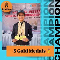 Five gold medals! An absolutely outstanding performance from our athlete Dr. Pratima Sonni at the 3rd National Masters Sports Championship. Her sweep in the 100m, 200m, 400m, and two relay events is a testament to her incredible talent and hard work.