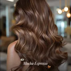 This Mocha Espresso color is a favorite from our Iconic Browns collection. It’s a deep, rich brown with subtle warm undertones that catch the light beautifully. We styled it with soft, bouncy waves to emphasize the color's dimension and incredible shine.