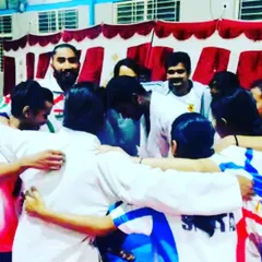 A moment of unity. Our team huddles together, a perfect example of the support and family atmosphere we cultivate at Bangalore Budokan.