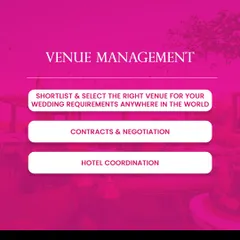 Venue management is a cornerstone of my service. I handle everything from shortlisting the perfect location anywhere in the world to negotiating contracts and coordinating with the hotel team.