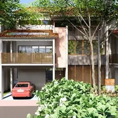 Beauty is in simplicity. The facade of this villa showcases a harmonious rhythm of materials and proportions, from the tiled roof to the clean lines of the balconies.