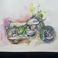 This commissioned piece was for a dear friend and fan of the classic Yezdi bike. Turning a photograph of his beloved motorcycle into a dynamic watercolor painting was a joy, preserving a piece of personal passion and nostalgia.