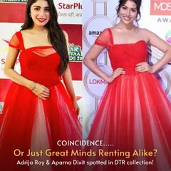 Coincidence, or just great minds renting alike? Adrija Roy and Aparna Dixit were both spotted looking stunning in the same red gown from our collection, rented for two different award nights.