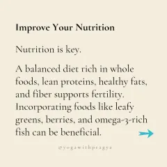 Nutrition is key when trying to improve fertility. A balanced diet rich in whole foods, lean proteins, healthy fats, and leafy greens supports your reproductive health and can help improve your chances of conception.