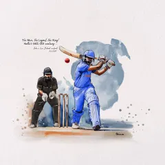 A tribute to a historic moment in cricket. This digital watercolor captures Virat Kohli's 50th ODI century. I enjoy creating dynamic sports illustrations that celebrate our heroes.