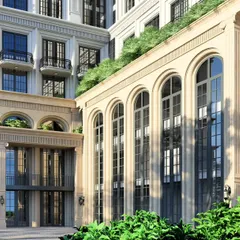 This 3D visualization captures the timeless elegance of classical architecture. I design buildings that honor historical principles with grand archways and lush landscaping, tailored for a luxurious modern lifestyle.