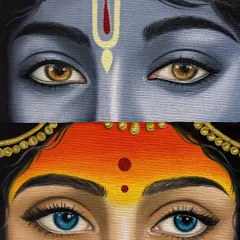 To behold the eyes of Radha and Krishna is to behold life itself. This close-up from a custom oil painting shows the detail and emotion I strive to capture, making the divine connection feel personal and profound.