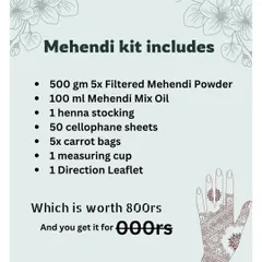 Your success starts with the right tools. This is what's included in the mehendi kit you receive in my class, with high-quality powder, oils, and all the necessary supplies.
