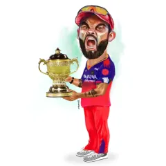 A caricature capturing the raw passion of Virat Kohli after a historic IPL win.