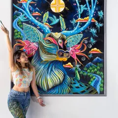 A moment of joy with the finished celestial deer. This piece was a return to my old style of free-flowing, intricate scribbles, and it felt like reconnecting with a part of myself.